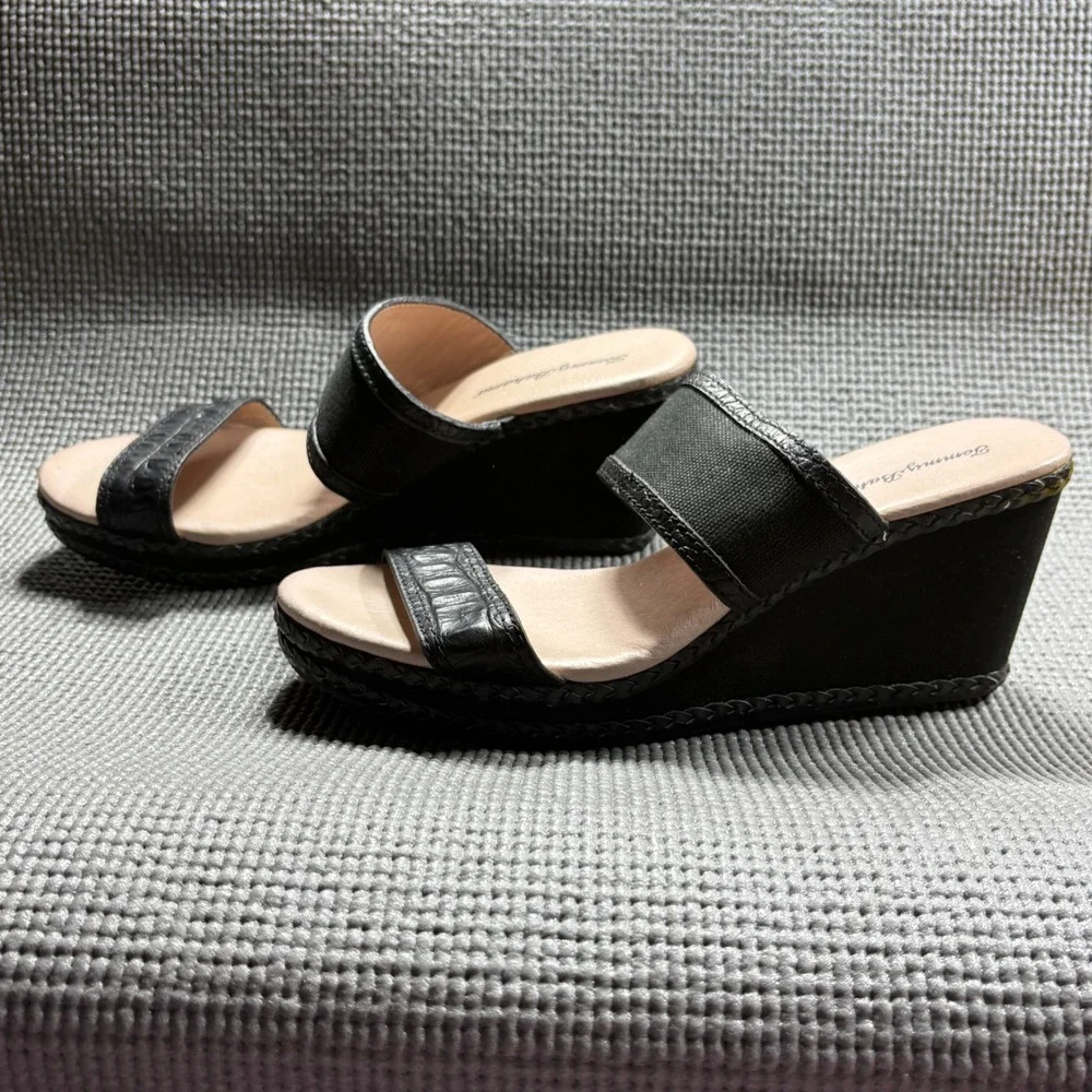 Tommy Bahama Sandals Womens Size 10 Black Kalawai Wedge Leather Fabric Braided